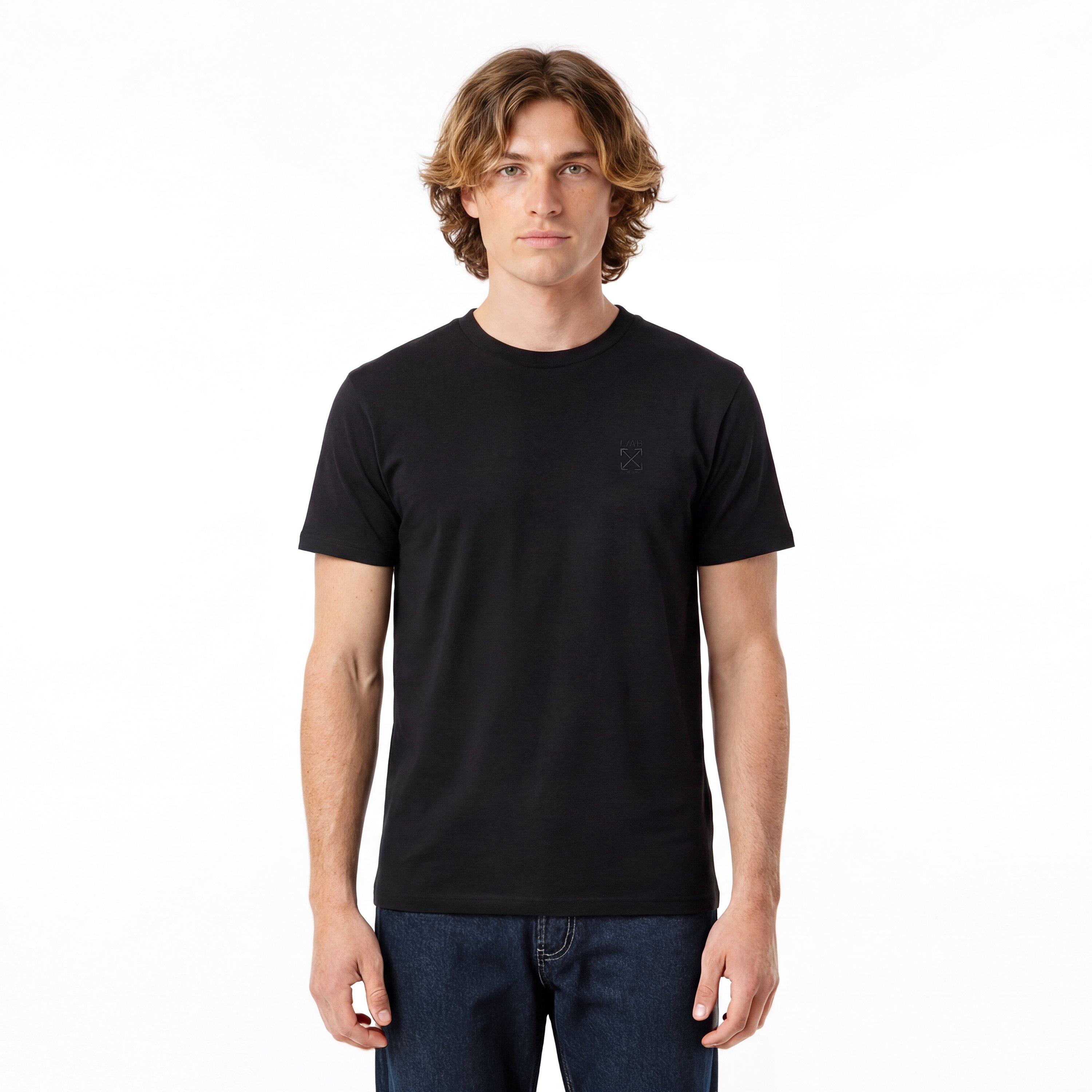 L/AB c/o Off-White Men's Clamp Arrows Chest Logo Slim Crew Undershirt (3 Pack) - Black - BLACK